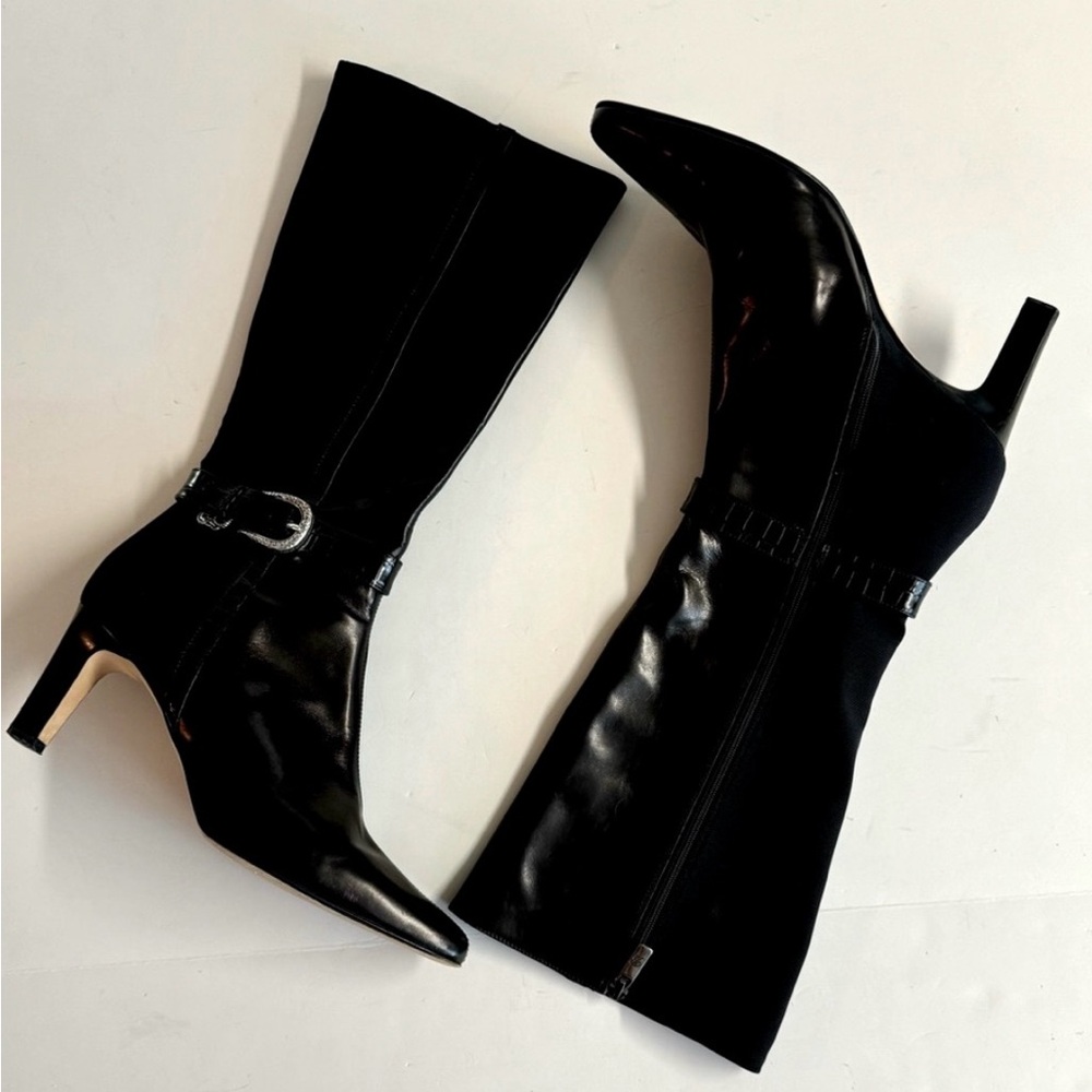 Brighton Made in Italy Rachel Sleek Black leather and nylon heeled boots.Size 9